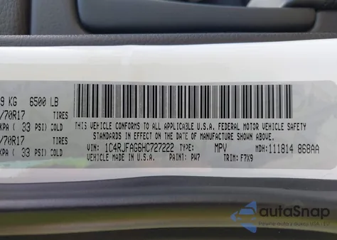 2017 Jeep Grand Cherokee Laredo z USA, uszkodzony, nr VIN 1C4RJFAG6HC727222